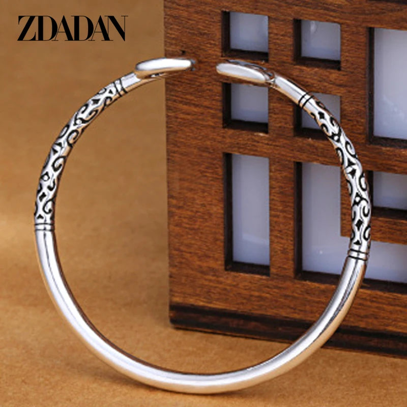 Zdadan Sterling Silber Vintage offene Manschette Armband Armreif für Frauen Männer Modeschmuck