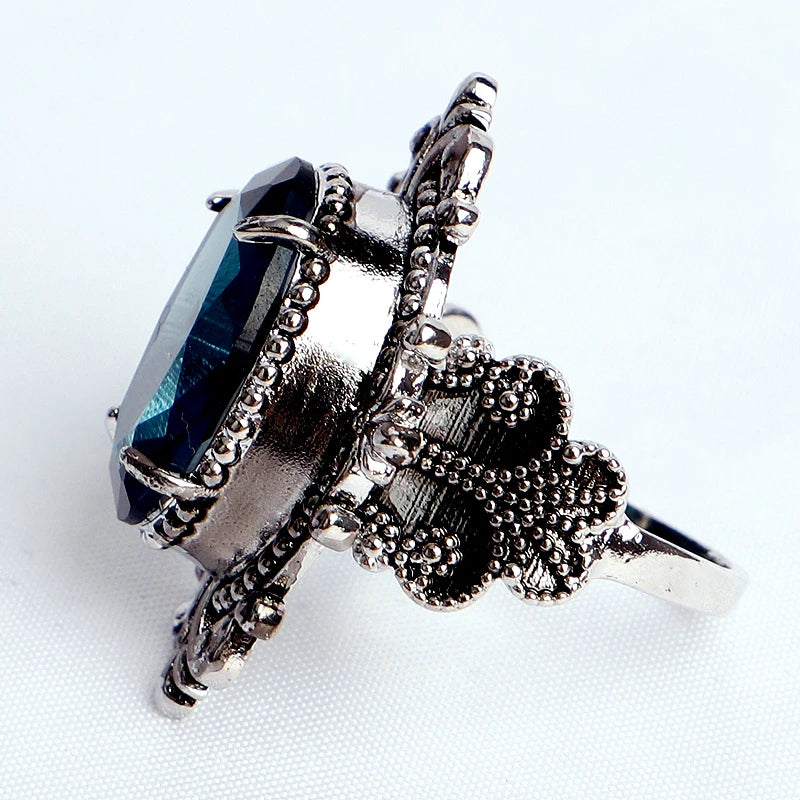 HuiSept Vintage-Ring aus 925er Silber, Schmuck, große ovale Saphir-Edelsteinringe für männlich und weiblich, Hochzeit, Party, Geschenke im Großhandel