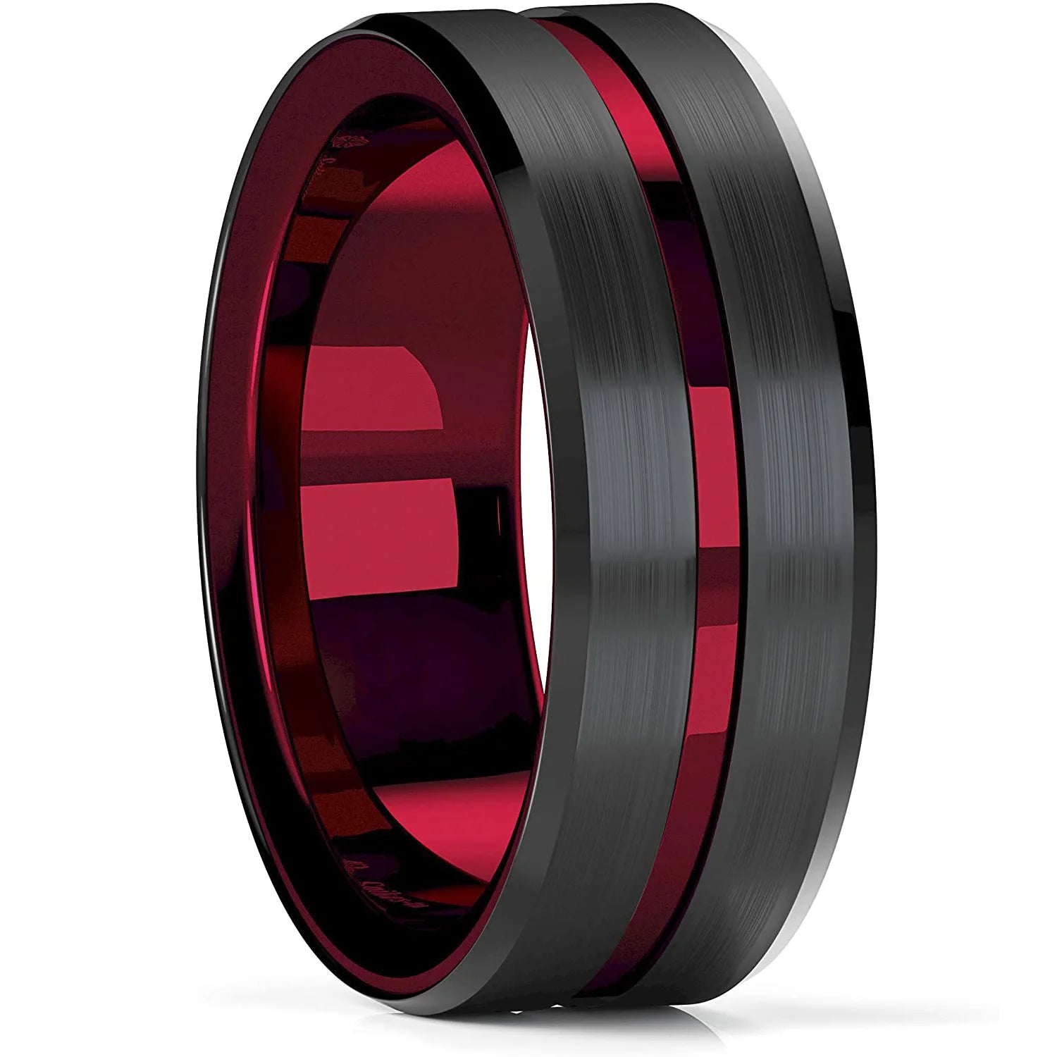 Moderne 8mm Schwarz Titan stahl Ringe für Männer Frauen Nut Facetten Edelstahl Männer Ring Hochzeit Band schmuck Großhandel