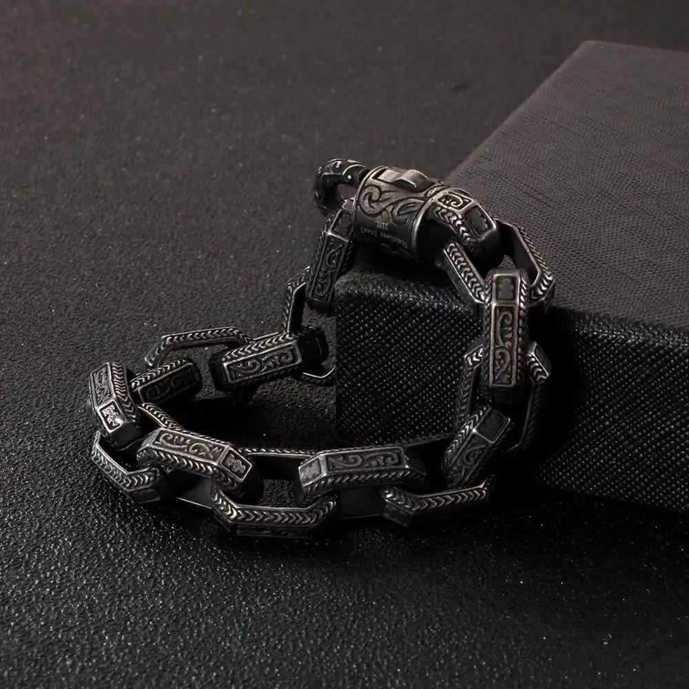 Fongten Vintage Quadrat Armband Für Männer Edelstahl Totem Viking Charme Schwere Armbänder Armreif Männlichen Schmuck Pulsera Großhandel
