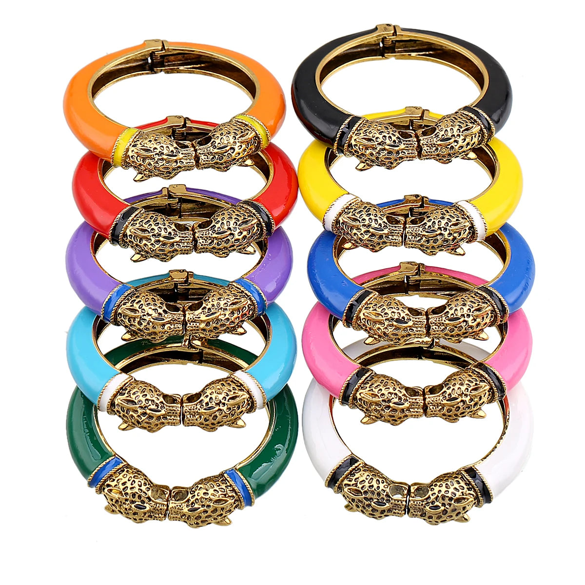 All Seasons Damen-Manschettenarmband für Party, antik vergoldet, Tier-Emaille, Leopardenkopf, Vintage-Armband, trendiger Schmuck