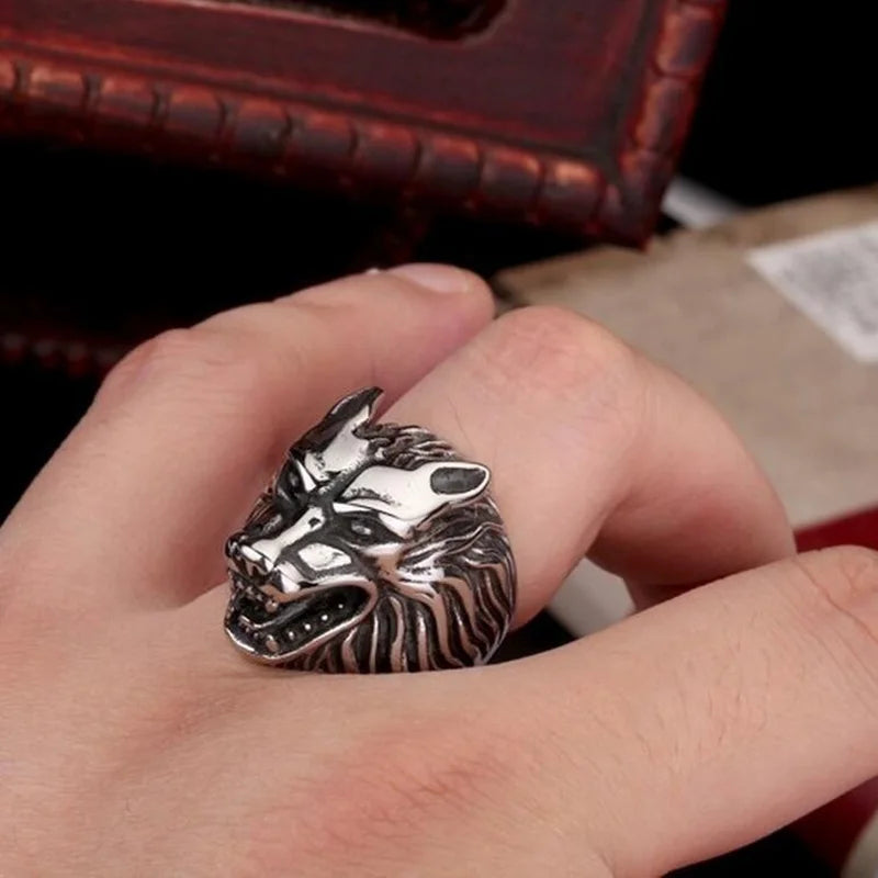 2025 Vintage Wolf Kopf Ringe Für Männer Schmuck Zubehör Punk Edelstahl Rock Biker Ringe Großhandel