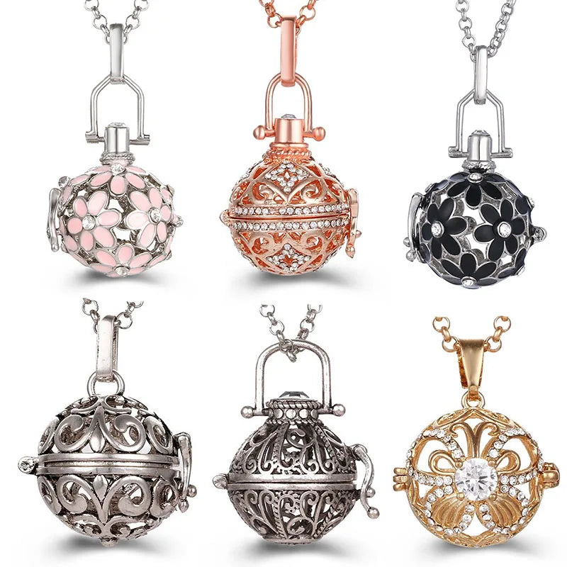 2020 beliebte Multi-Stile hohle Vintage-Halskette Schmuck Musik Ball Schwangerschaft Glocke Halskette Aroma ätherisches Öl Medaillon Anhänger