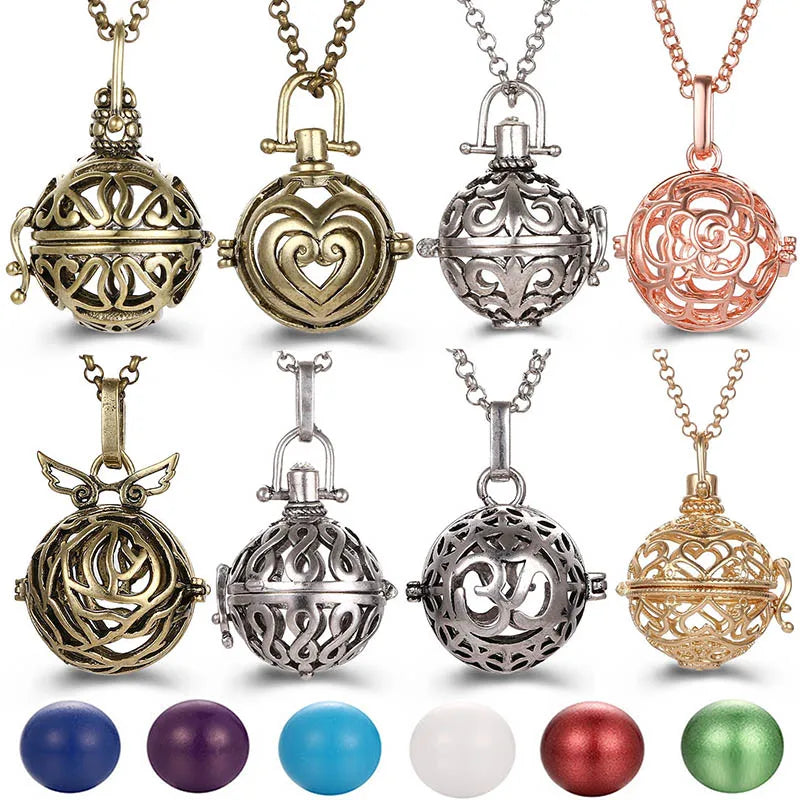 2020 beliebte Multi-Stile hohle Vintage-Halskette Schmuck Musik Ball Schwangerschaft Glocke Halskette Aroma ätherisches Öl Medaillon Anhänger