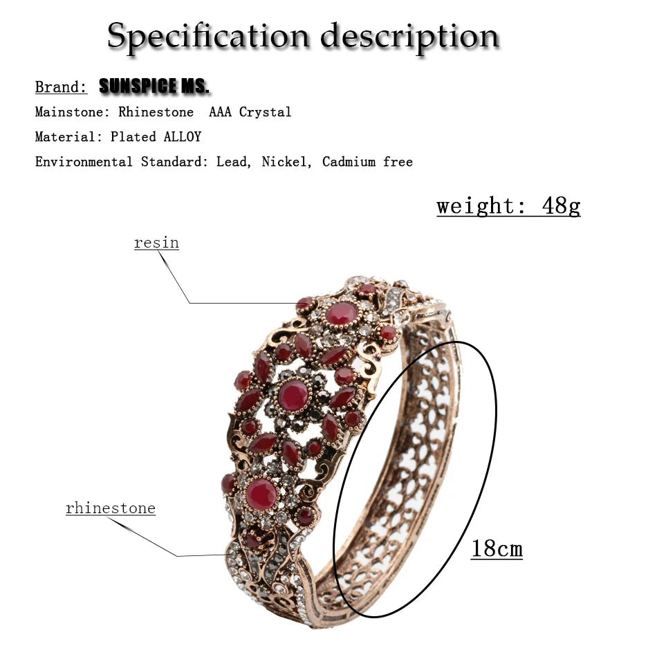 Sunspicems Chic Türkische Armreif Manschette Armband Für Frauen Antik Gold Farbe Strass Blume Armband Arabischen Braut Hochzeit Schmuck