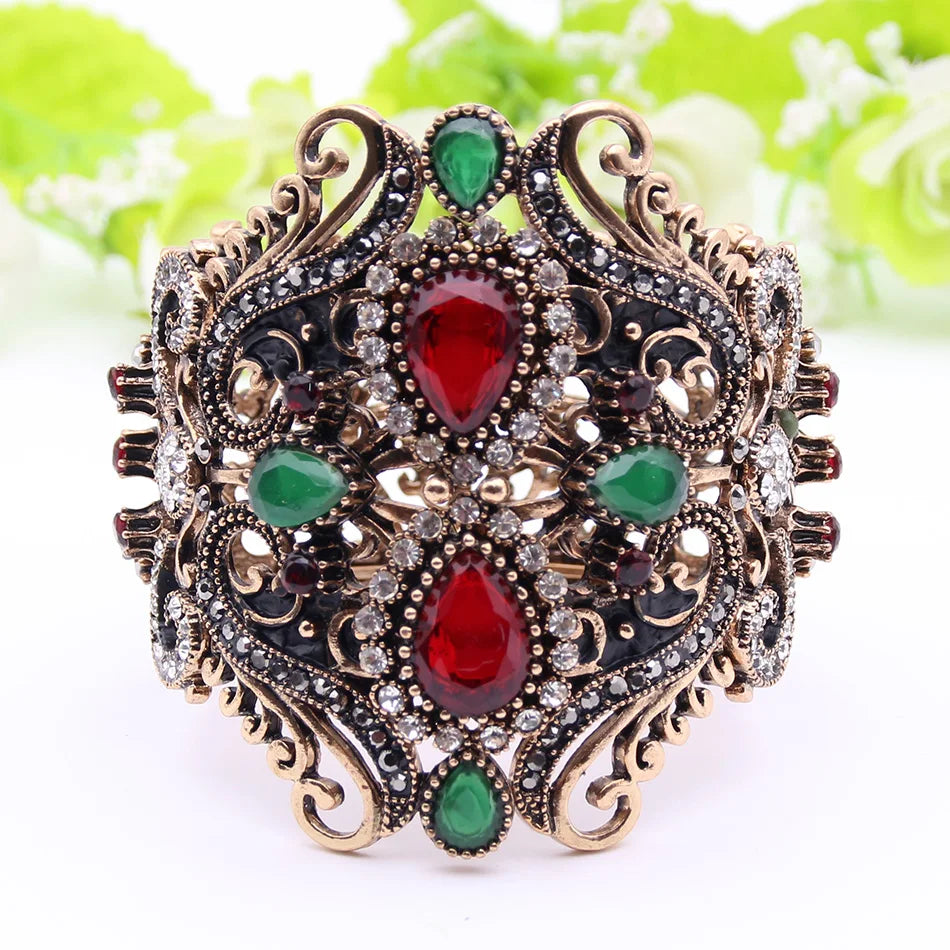 Sunspicems Retro Vintage Indische Breite Blume Armreif Manschette Frauen Antik Gold Farbe Frühling Armreifen Armband Türkische Hochzeit Bijoux