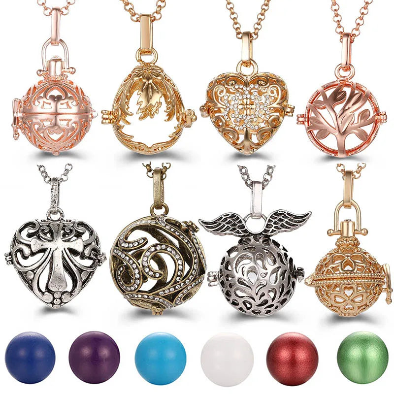 2020 beliebte Multi-Stile hohle Vintage-Halskette Schmuck Musik Ball Schwangerschaft Glocke Halskette Aroma ätherisches Öl Medaillon Anhänger