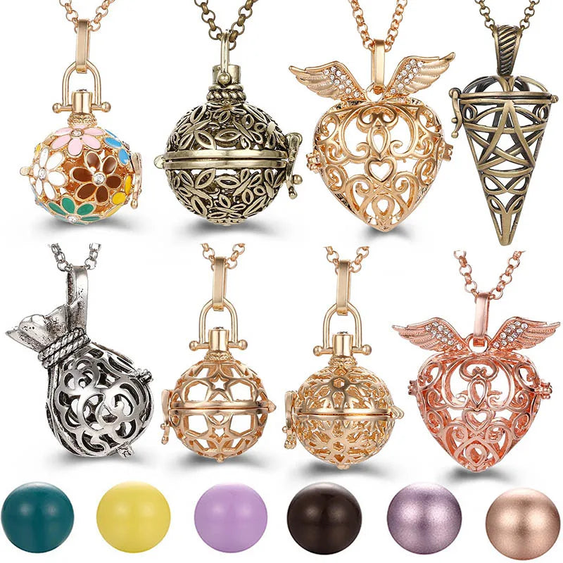 2020 beliebte Multi-Stile hohle Vintage-Halskette Schmuck Musik Ball Schwangerschaft Glocke Halskette Aroma ätherisches Öl Medaillon Anhänger