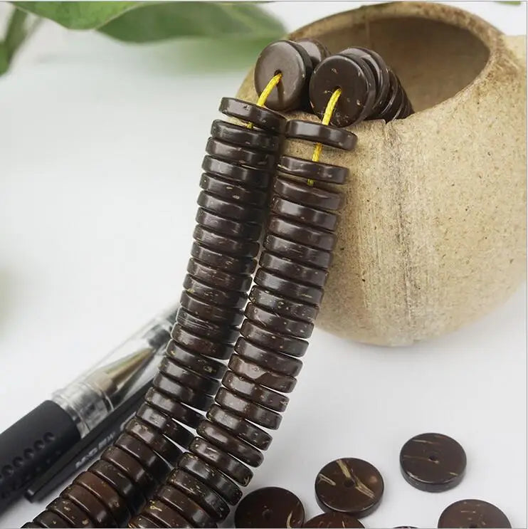 100 Stück-150 Stück 4 6 8 10 12 14 mm Naturholz-Kokosnussschalenperlen, flache runde Rondelle-Abstandsperlen für DIY-Schmuckherstellung