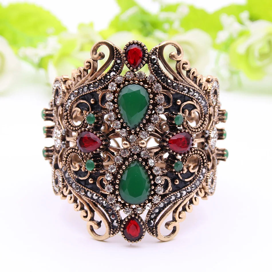 Sunspicems Retro Vintage Indische Breite Blume Armreif Manschette Frauen Antik Gold Farbe Frühling Armreifen Armband Türkische Hochzeit Bijoux