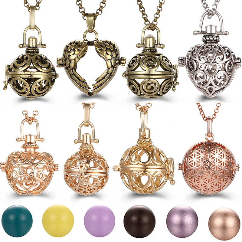 2020 beliebte Multi-Stile hohle Vintage-Halskette Schmuck Musik Ball Schwangerschaft Glocke Halskette Aroma ätherisches Öl Medaillon Anhänger
