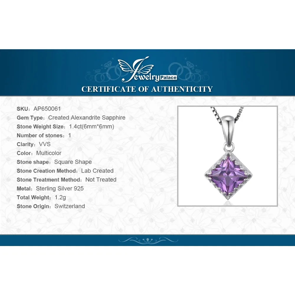 JewelryPalace Platz Erstellt Alexandrit Saphiren 925 Sterling Silber Anhänger für Frauen Mode Edelstein Halskette Keine Kette