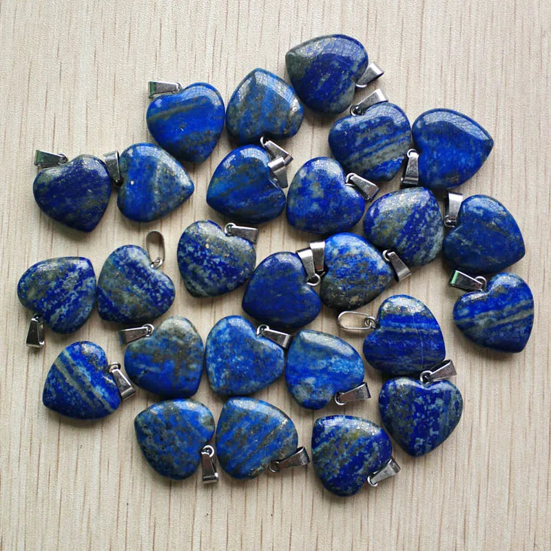Modische, hochwertige natürliche Lapislazuli-Liebesherzen-Anhänger für DIY-Schmuckherstellung, 20 mm, 24 Stück/Lot, Großhandel