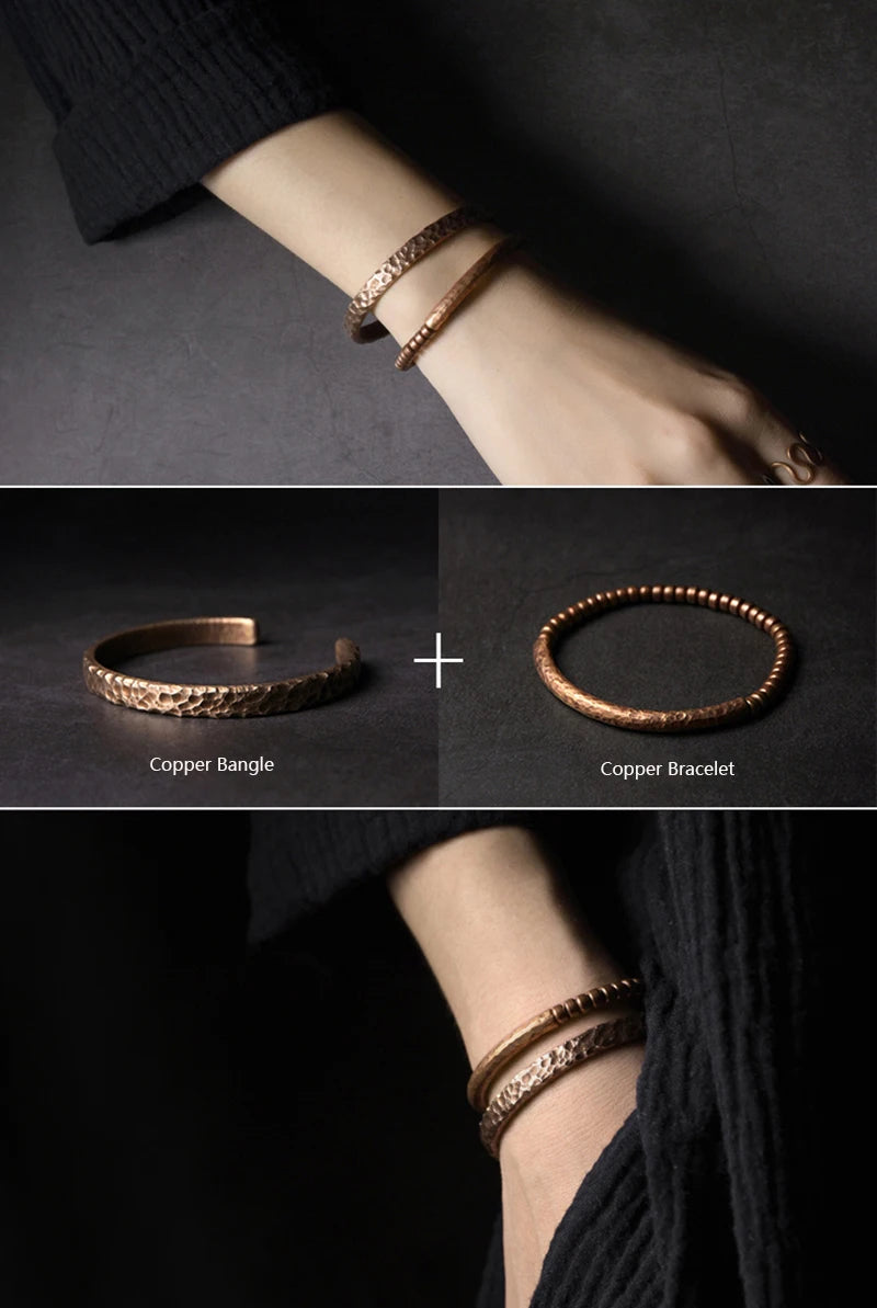 Handgefertigtes Armband aus gehämmertem reinem Kupfer, Vintage-Armband, künstlich, oxidiert, Street-Rock-Stil, Metall, Unisex-Schmuck für Männer und Frauen