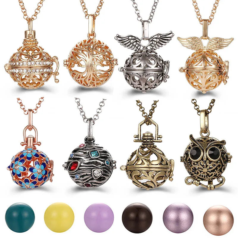 2020 beliebte Multi-Stile hohle Vintage-Halskette Schmuck Musik Ball Schwangerschaft Glocke Halskette Aroma ätherisches Öl Medaillon Anhänger