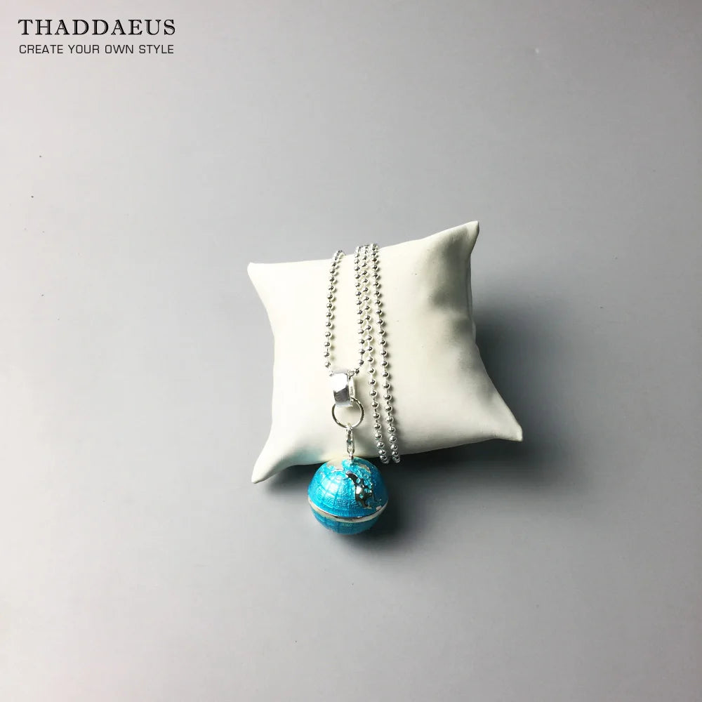 Perlen Halskette Globus Anhänger, 925 Sterling Silber Seil Kette Modeschmuck Europa Bijoux Geschenk für Männer Frauen
