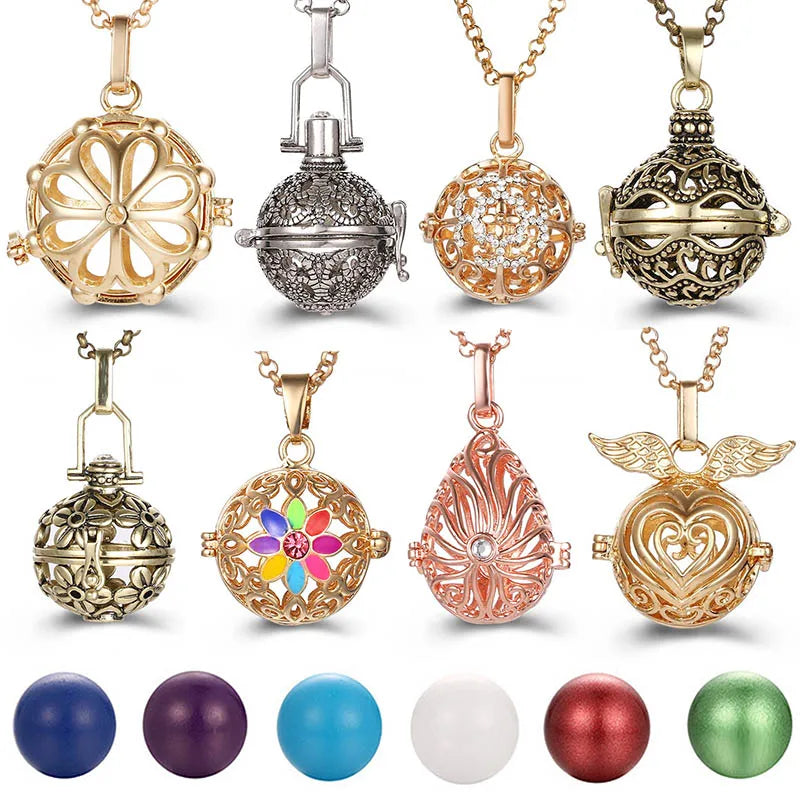 2020 beliebte Multi-Stile hohle Vintage-Halskette Schmuck Musik Ball Schwangerschaft Glocke Halskette Aroma ätherisches Öl Medaillon Anhänger