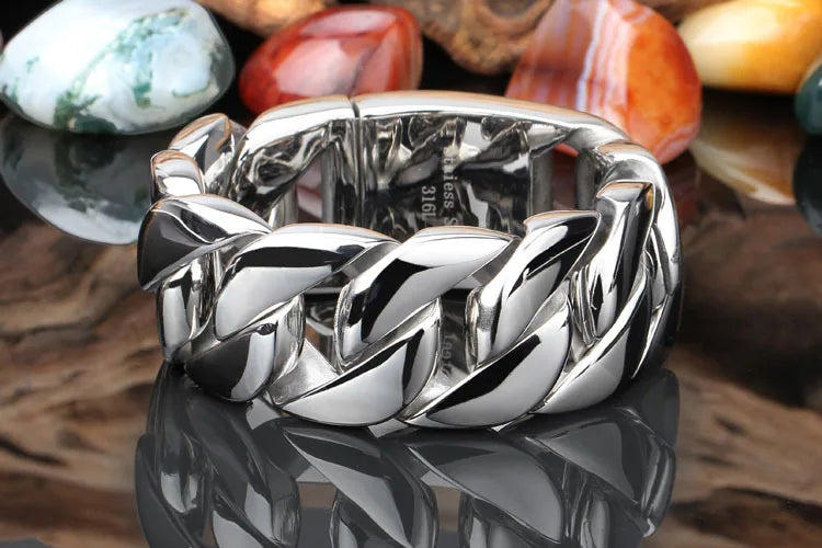 20/26/31MM 316L Edelstahl Curb Kubanisches Armband Riesige Schwere Silber Farbe Ton Schmuck Herren Frauen Biker Bike Kette Armbänder