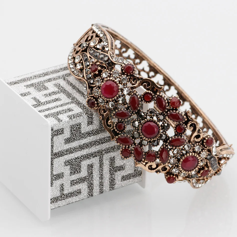 Sunspicems Chic Türkische Armreif Manschette Armband Für Frauen Antik Gold Farbe Strass Blume Armband Arabischen Braut Hochzeit Schmuck