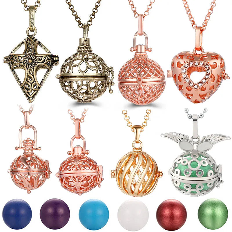 2020 beliebte Multi-Stile hohle Vintage-Halskette Schmuck Musik Ball Schwangerschaft Glocke Halskette Aroma ätherisches Öl Medaillon Anhänger