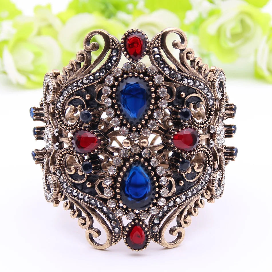 Sunspicems Retro Vintage Indische Breite Blume Armreif Manschette Frauen Antik Gold Farbe Frühling Armreifen Armband Türkische Hochzeit Bijoux