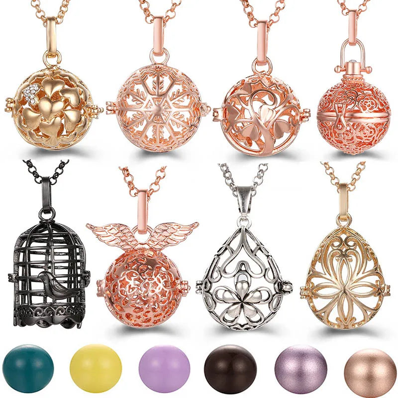 2020 beliebte Multi-Stile hohle Vintage-Halskette Schmuck Musik Ball Schwangerschaft Glocke Halskette Aroma ätherisches Öl Medaillon Anhänger