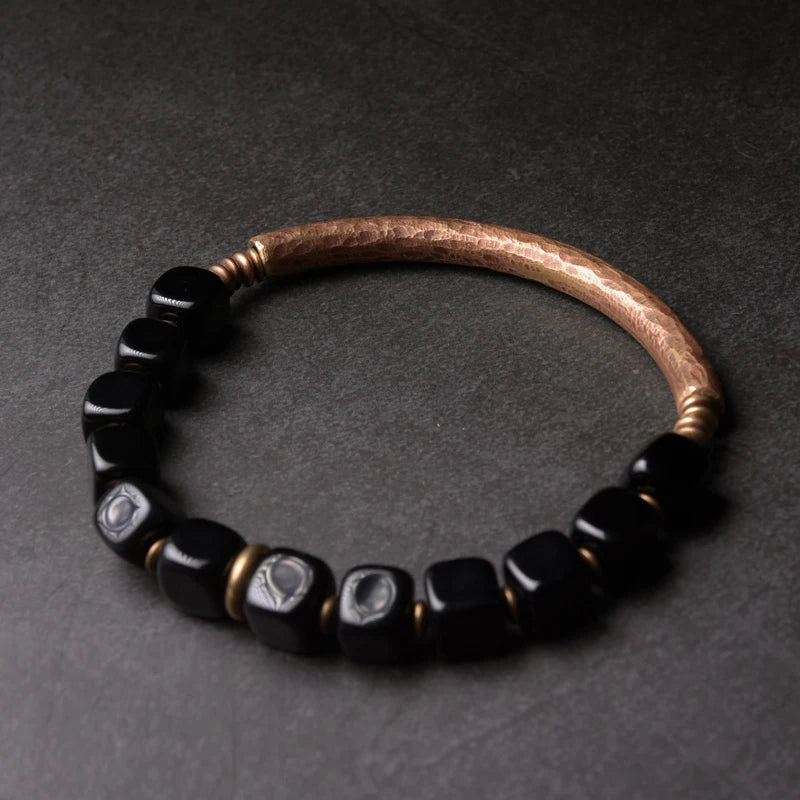Handgefertigtes Armband aus gehämmertem reinem Kupfer, Vintage-Armband, künstlich, oxidiert, Street-Rock-Stil, Metall, Unisex-Schmuck für Männer und Frauen