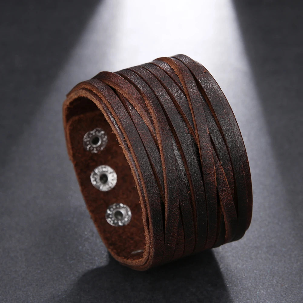 2024 Trend Schmuck Vintage Handgemachte Webart Echtes Leder Armband Männer Personalisierte Manschette Breite Leder Armband Pulsera Hombre