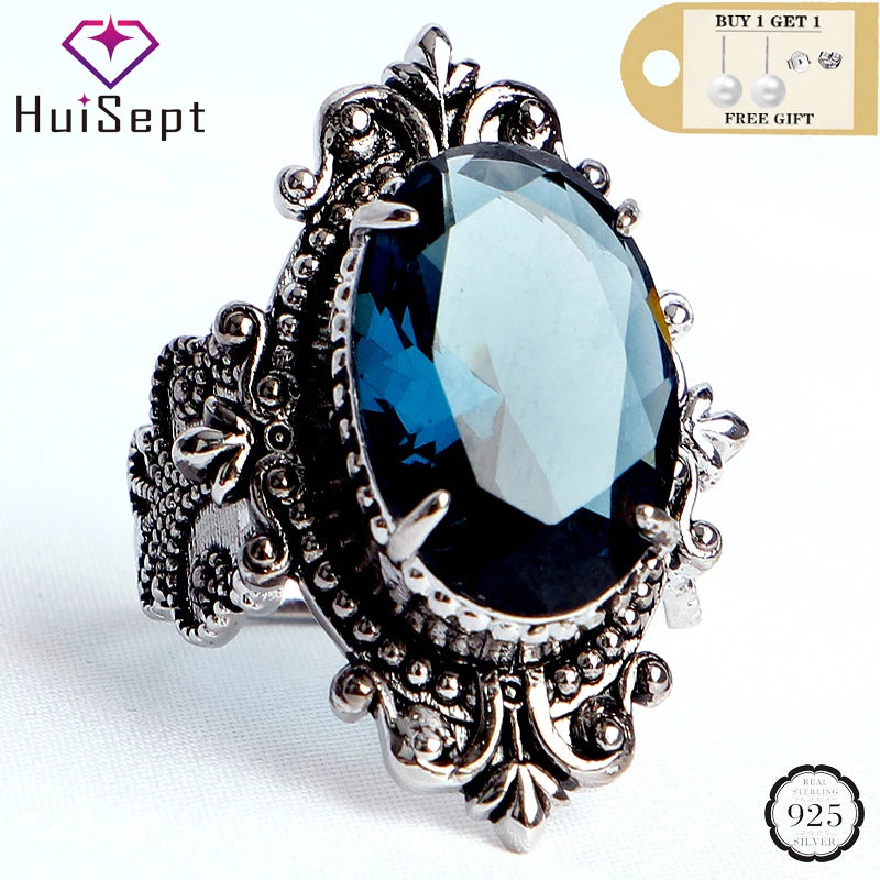 HuiSept Vintage-Ring aus 925er Silber, Schmuck, große ovale Saphir-Edelsteinringe für männlich und weiblich, Hochzeit, Party, Geschenke im Großhandel