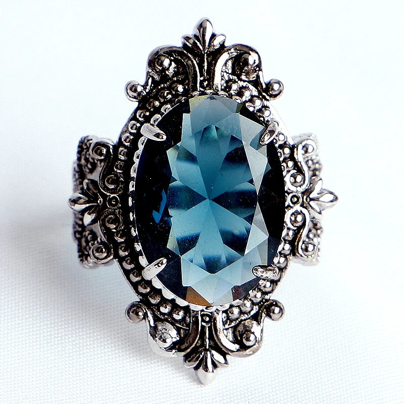 HuiSept Vintage-Ring aus 925er Silber, Schmuck, große ovale Saphir-Edelsteinringe für männlich und weiblich, Hochzeit, Party, Geschenke im Großhandel