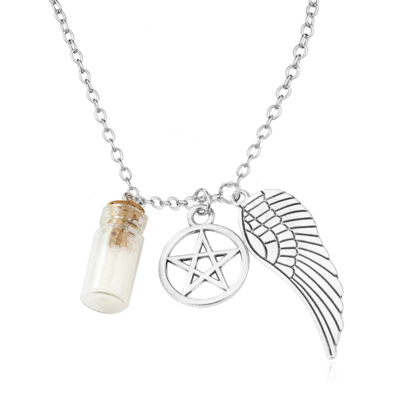 Supernatural Dean Lederseil Kupferfarbener Anhänger Kette Halskette für Damen Herren Winchester Jensen Ackles Amulett Vintage Schmuck Goth
