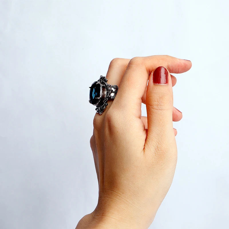 HuiSept Vintage-Ring aus 925er Silber, Schmuck, große ovale Saphir-Edelsteinringe für männlich und weiblich, Hochzeit, Party, Geschenke im Großhandel