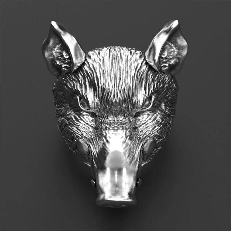 Neue Retro Tier Wildschwein Kopf Ring Herren Ring Mode Metall lustige Ring Zubehör Party Schmuck Größe 8-13