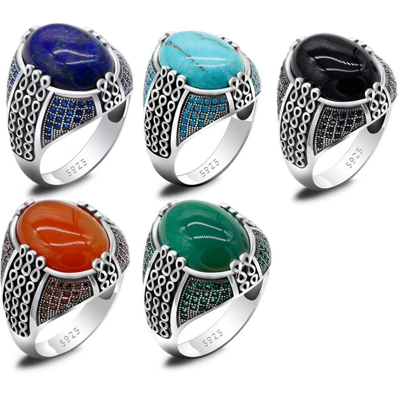 Schwarz Natürliche Achat Stein Ring 925 Silber herren Ring Schloss Türkische Konstantinopel Auspicious Vintage Signet Ring Track Hochzeit
