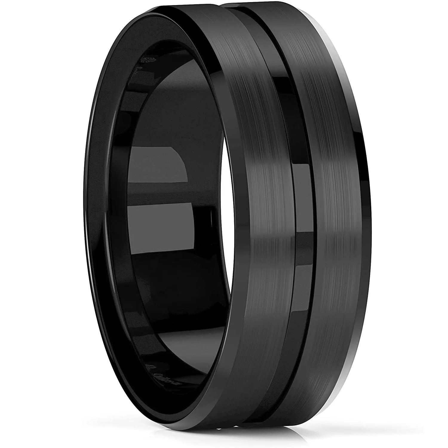 Moderne 8mm Schwarz Titan stahl Ringe für Männer Frauen Nut Facetten Edelstahl Männer Ring Hochzeit Band schmuck Großhandel
