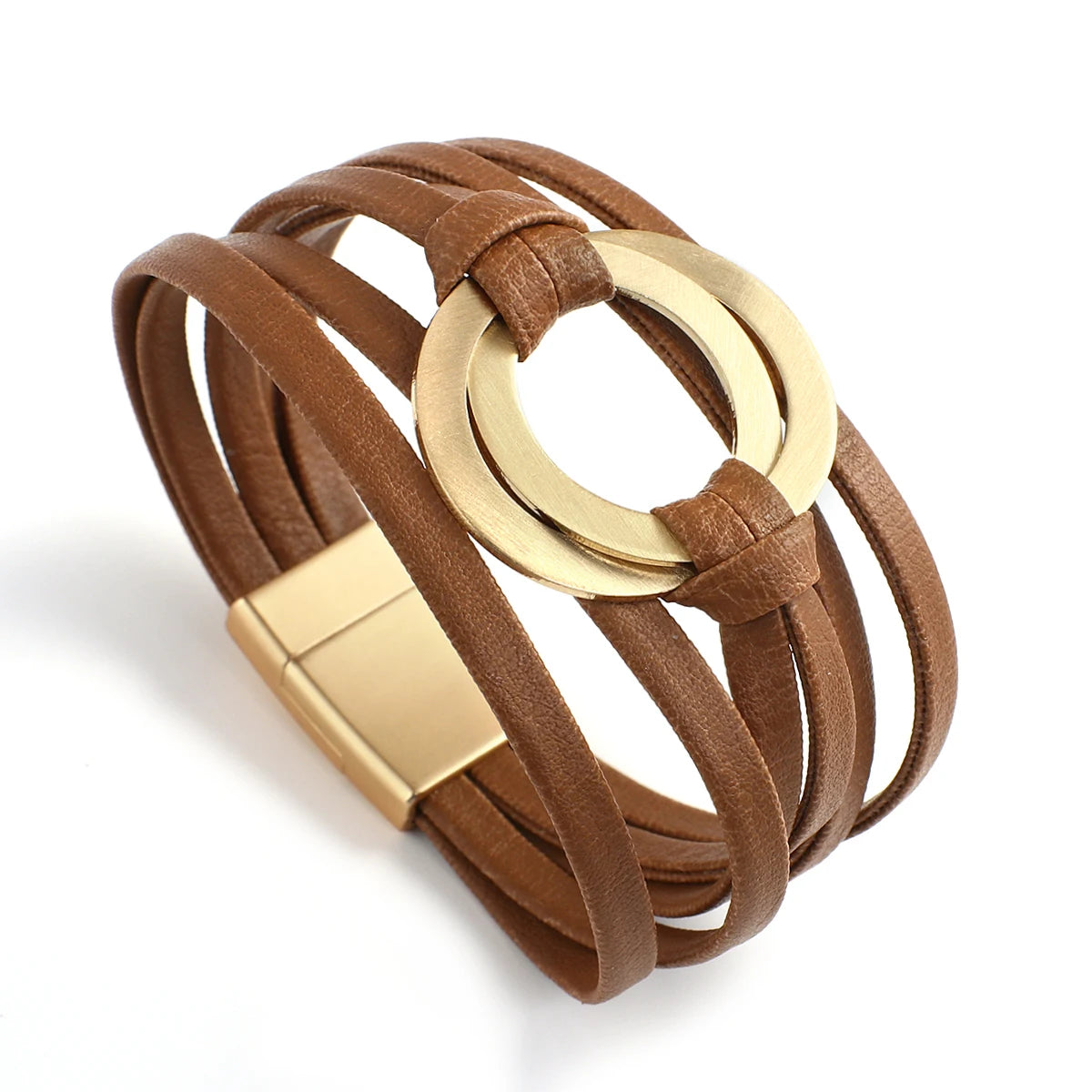 ALLYES Boho Echtes Leder Armbänder für Frauen Männer Mode Runde Hohl Kreise Charm Wrap Armband Armreif Weiblichen Schmuck Geschenke