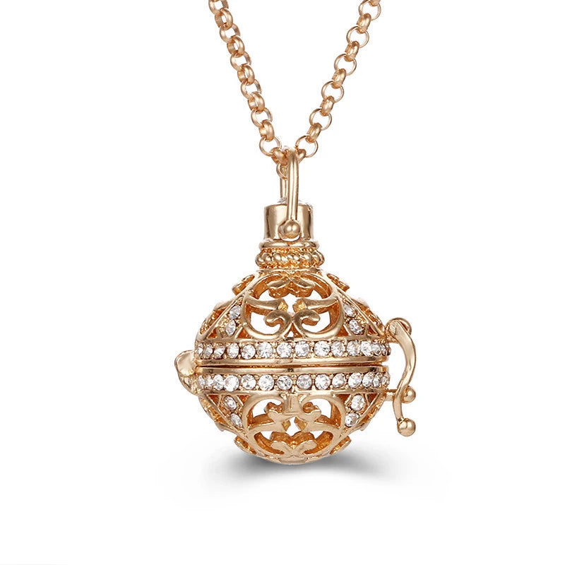 2020 beliebte Multi-Stile hohle Vintage-Halskette Schmuck Musik Ball Schwangerschaft Glocke Halskette Aroma ätherisches Öl Medaillon Anhänger