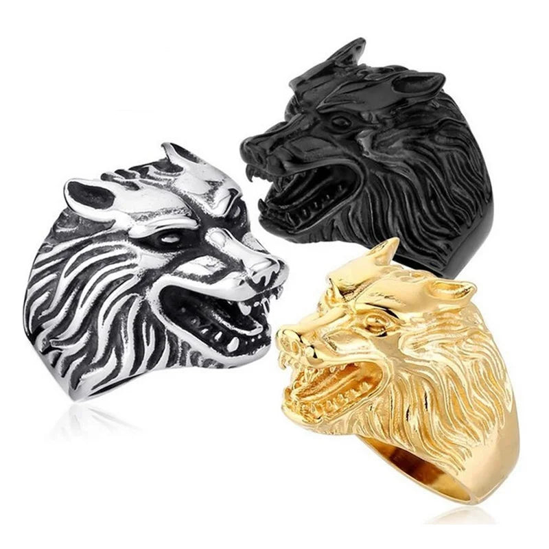 2025 Vintage Wolf Kopf Ringe Für Männer Schmuck Zubehör Punk Edelstahl Rock Biker Ringe Großhandel
