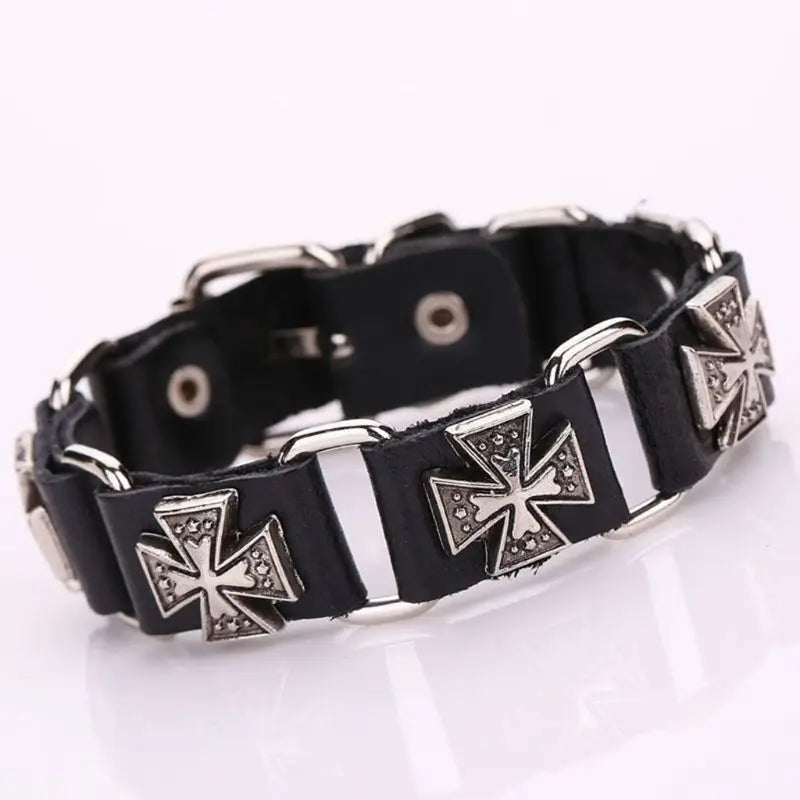 2022 neue männer Punk Einstellbare Lederband Armband Metall Quer Manschette Armreif Armband 2020 trend