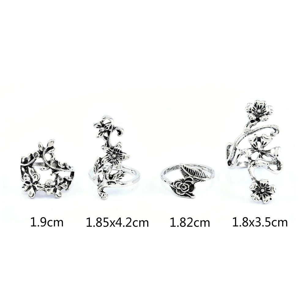 4 Teile/satz Wald Reben Blatt Blume Ring Vintage Punk Antike Geschnitzte Midi Finger Ring Frauen Böhmischen Ringe Für Männer Schmuck geschenke