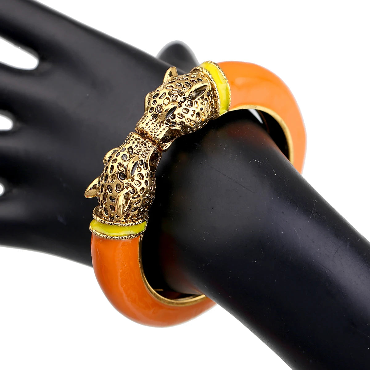 All Seasons Damen-Manschettenarmband für Party, antik vergoldet, Tier-Emaille, Leopardenkopf, Vintage-Armband, trendiger Schmuck