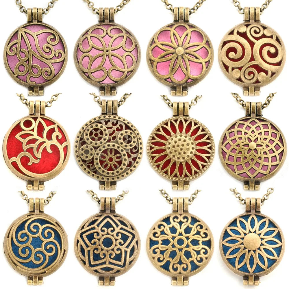 Neue Aroma Kaleidoskop Retro Halskette Antike Medaillon Anhänger Magnetische Parfüm Ätherisches Öl Diffusor Medaillon Aromatherapie Schmuck