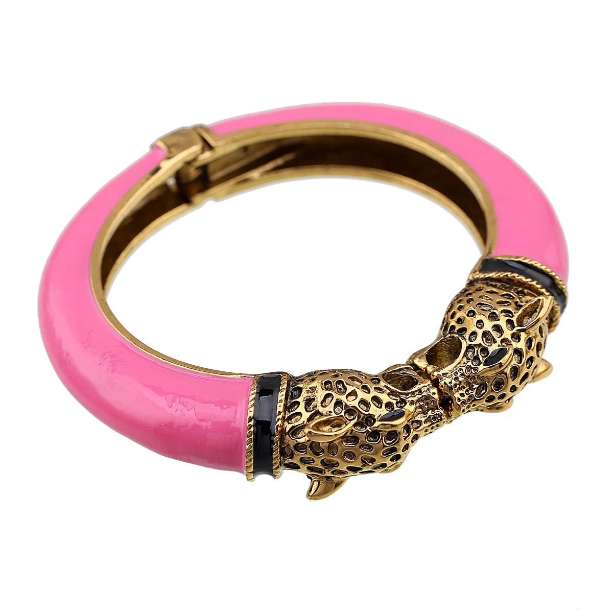 All Seasons Damen-Manschettenarmband für Party, antik vergoldet, Tier-Emaille, Leopardenkopf, Vintage-Armband, trendiger Schmuck
