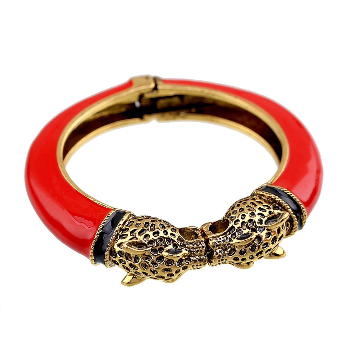 All Seasons Damen-Manschettenarmband für Party, antik vergoldet, Tier-Emaille, Leopardenkopf, Vintage-Armband, trendiger Schmuck