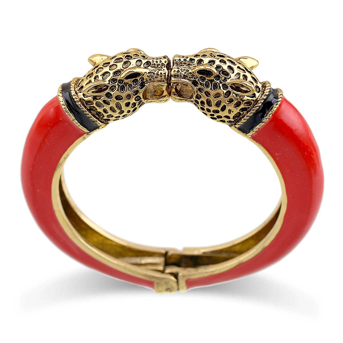 All Seasons Damen-Manschettenarmband für Party, antik vergoldet, Tier-Emaille, Leopardenkopf, Vintage-Armband, trendiger Schmuck