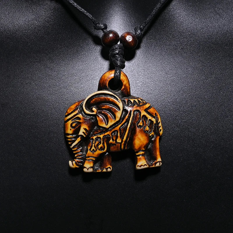 FX026 Elefanten-Halskette, Vintage-Anhänger, Mann-Halsband, Retro-Afrika-Schmuck, Tribal-Stil, Nachahmung von Yak-Knochen, Halskette, Amulett, Geschenk