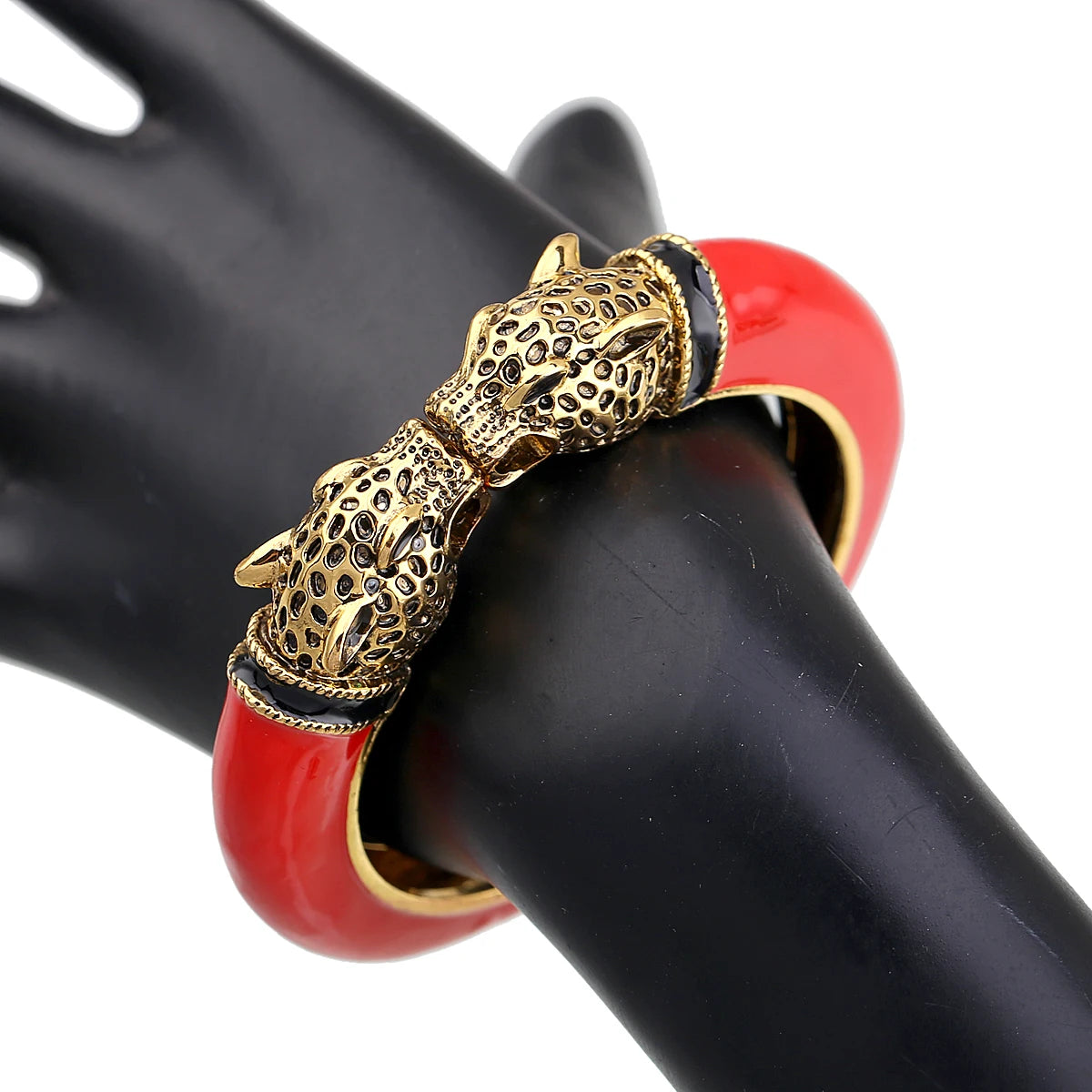 All Seasons Damen-Manschettenarmband für Party, antik vergoldet, Tier-Emaille, Leopardenkopf, Vintage-Armband, trendiger Schmuck