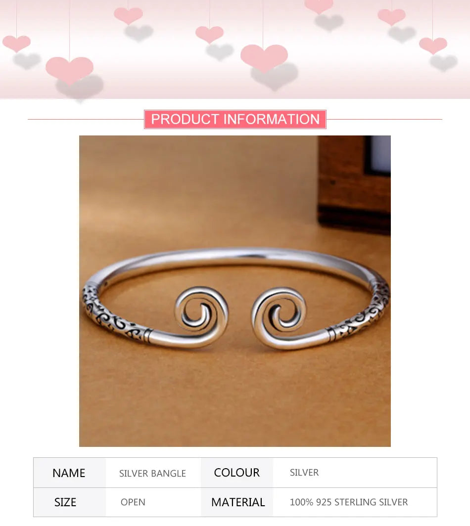 Zdadan Sterling Silber Vintage offene Manschette Armband Armreif für Frauen Männer Modeschmuck