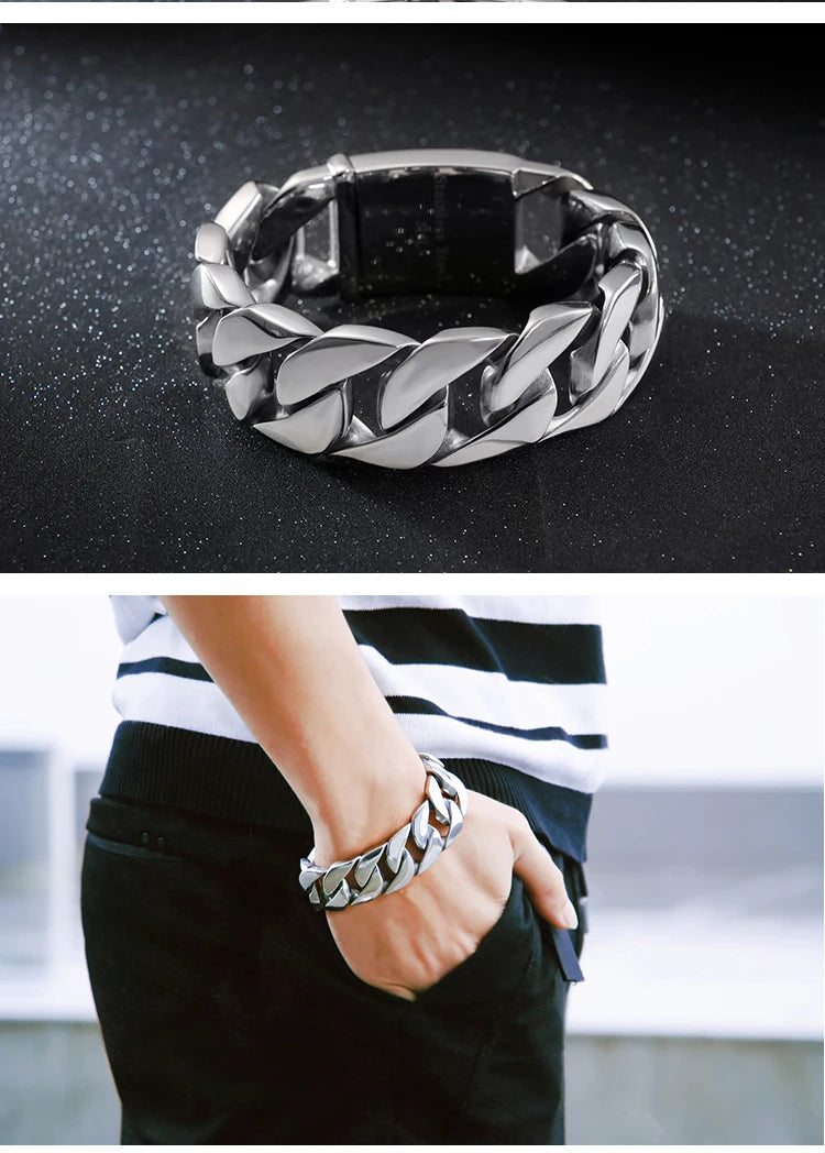 20/26/31MM 316L Edelstahl Curb Kubanisches Armband Riesige Schwere Silber Farbe Ton Schmuck Herren Frauen Biker Bike Kette Armbänder
