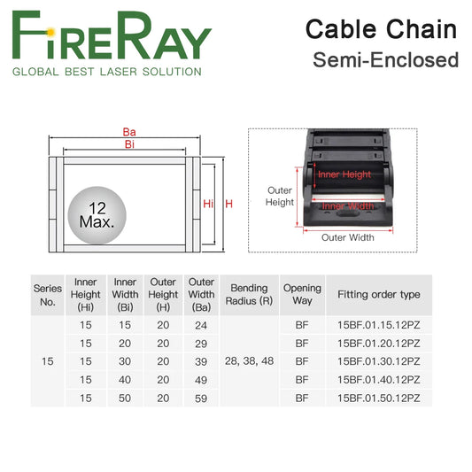 1 Meter Kabelkette halbgeschlossen 15 * 20 30 40 50 mm Drahtübertragungsträger Kunststoff-Schleppleine für 3D-Drucker CNC-Gravur